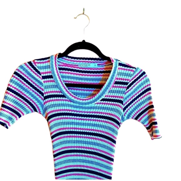 Stateside Red White and Blue Short Sleeved Striped MIDI Maxi Raw Edge He… - Picture 1 of 7